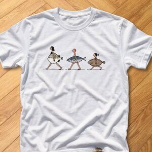 Beach Walk Graphic T-Shirt Funny Primitive Illustration Fish Tee